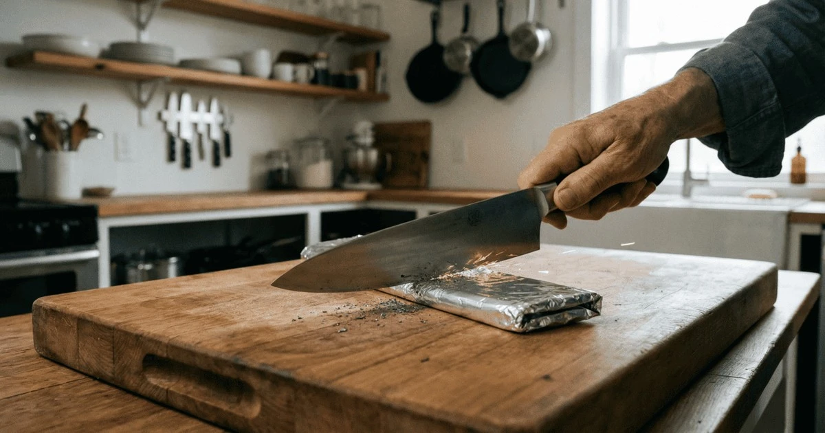 Afila tus cuchillos sin afilador en 1 minuto: el truco del papel de aluminio