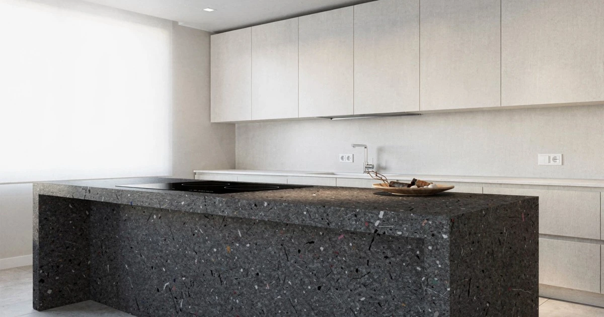 Papel que se convierte en piedra: la cubierta sostenible que revoluciona cocinas en 2026