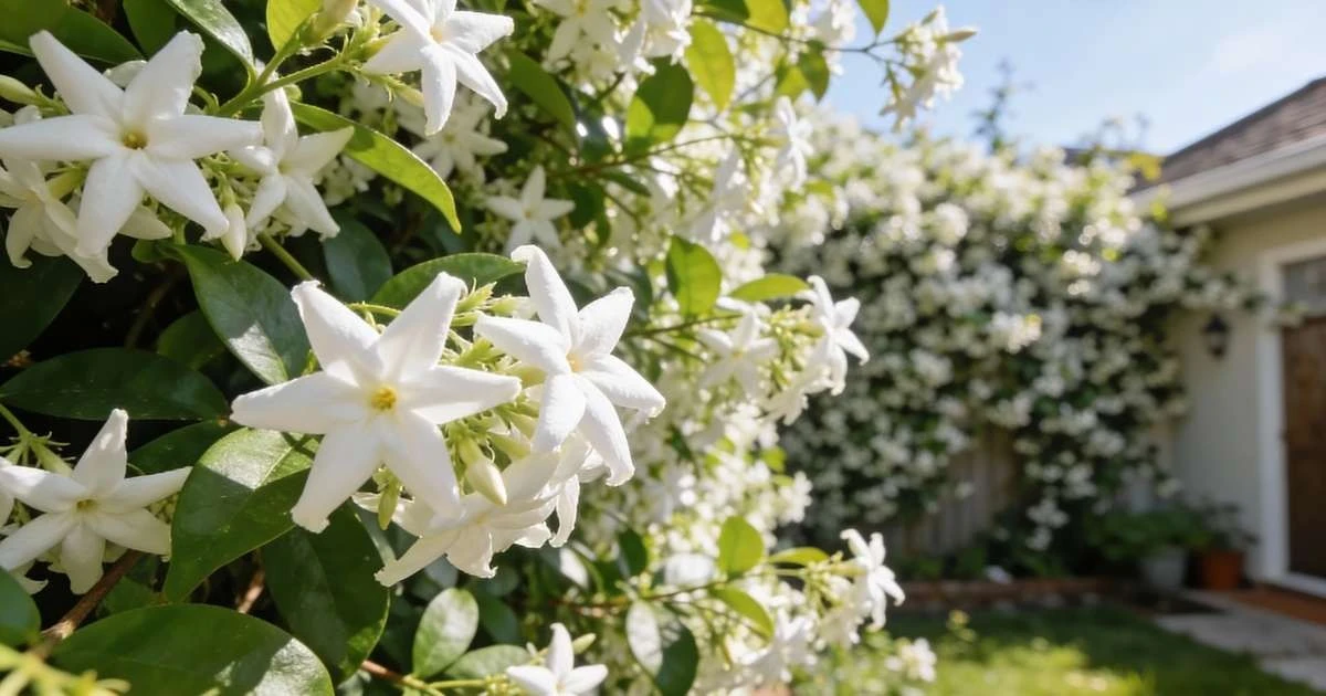 Esta trepadora perfuma todo el patio con flores estrelladas que cubren muros
