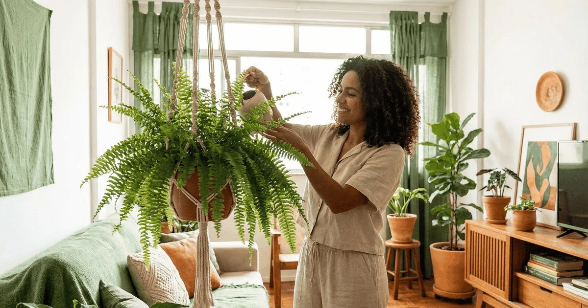 El truco del té de manzanilla para unas samambayas frondosas y sin desorden